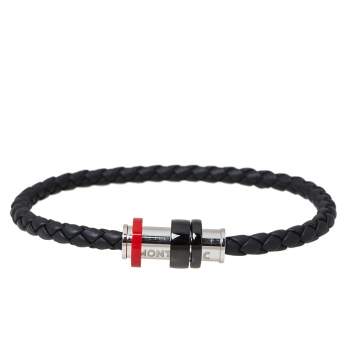 Pre Owned Montblanc Black The TimeWalker Woven Leather Garnet Bracelet