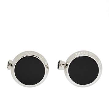 Pre Owned Montblanc Black Onyx Inlay Stainless Steel Meisterstück Cufflinks