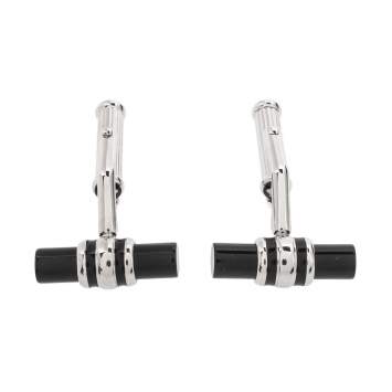 Pre Owned Montblanc Black Iconic Bar Onyx Stainless Steel Cufflinks