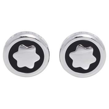 Pre Owned Montblanc Onyx Stainless Steel Round Star Cufflinks