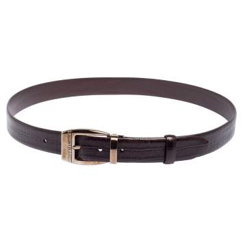 Pre Owned Montblanc Chocolate Brown Croc Embossed Leather Buckle Belt 100CM