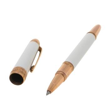 Pre Owned Montblanc Tribute White Lacquer Rose Gold Tone Rollerball Pen