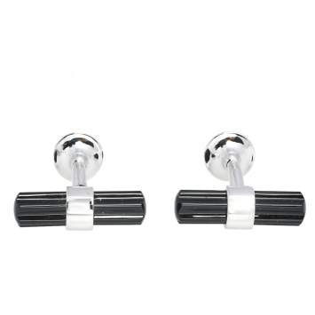 Pre Owned Montblanc Sterling Silver Star Onyx Bar Cufflinks