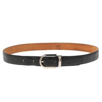 Pre Owned Montblanc Black Croc Embossed Leather Buckle Belt 105CM
