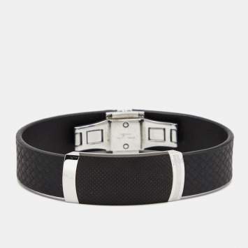 Pre Owned Montblanc Black Extreme Leather Stainless Steel Bracelet