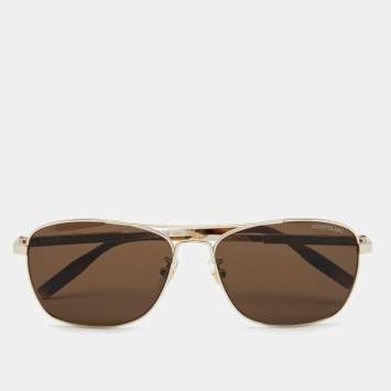 Pre Owned Montblanc Gold Tone/ Brown Gradient MB0026S Aviator Sunglasses