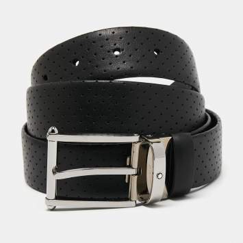 Pre Owned Montblanc Black Perforated Leather Cut to Size Buckle Belt