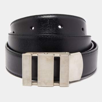 Pre Owned Montblanc Black Leather Cut to Size Buckle Belt 