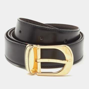 Pre Owned Montblanc Black/Brown Leather Buckle Belt 95CM