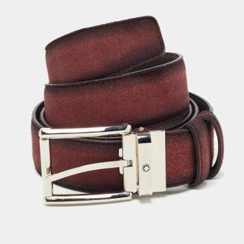 Pre Owned Montblanc Ombre Burgundy Suede Square Buckle Cut To Size Belt