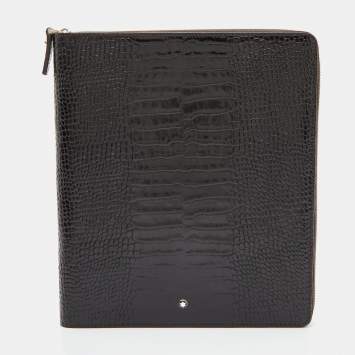 Pre Owned Montblanc Dark Brown Croc Embossed Leather Medium Meisterstuck Notebook Zip Case