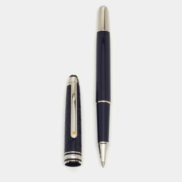 Pre Owned Montblanc Meisterstuck Blue Lacquer Silver Tone Ballpoint Pen 