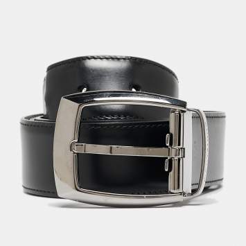 Pre Owned Montblanc Black/Brown Leather Cut to Size Reversible Belt