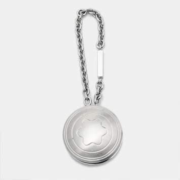 Pre Owned Montblanc Engraved Emblem Silver Tone Round Key Holder / Key Chain