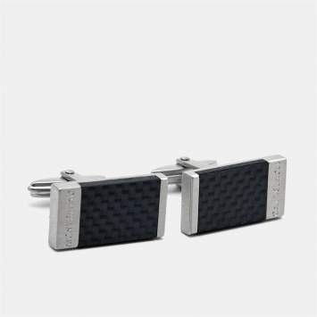 Pre Owned Montblanc Carbon Fiber Silver Tone Rectangular Cufflinks