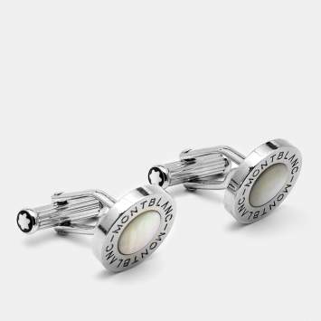 Pre Owned Montblanc Meisterstück Mother of Pearl Silver Tone Cufflinks