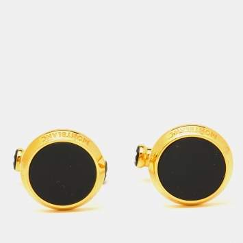 Pre Owned Montblanc Meisterstuck Onyx Gold Tone Cufflinks