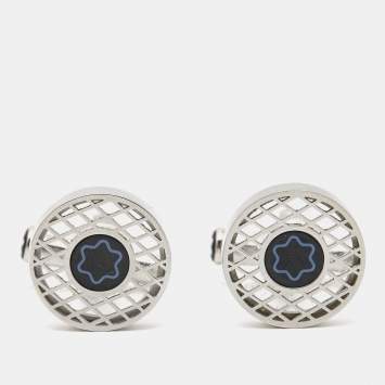 Pre Owned Montblanc Star Glass Enamel Stainless Steel Cufflinks 