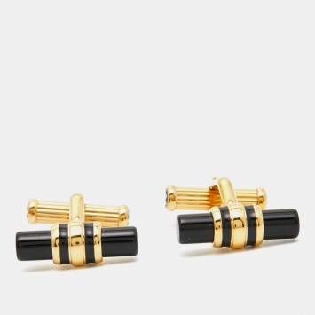 Pre Owned Montblanc Iconic Bar Onyx Gold Tone Cufflinks