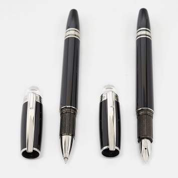 Pre Owned Montblanc Black Resin Silver Tone Pens Set of 2 Pens