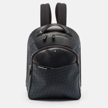 Pre Owned Montblanc Black/Blue Monogram Coated Canvas and Leather Backpack