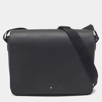 Pre Owned Montblanc Black Leather Sartorial Flap Messenger Bag