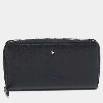 Pre Owned Montblanc Black Leather Meisterstuck Zip Around Wallet