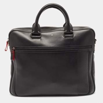 Pre Owned Montblanc Black/Red Leather Urban Racing Spirit Briefcase Bag