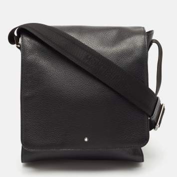 Pre Owned Montblanc Black Leather Meisterstuck North South Messenger Bag