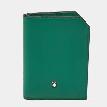 Pre Owned Montblanc Green Leather Mini Meisterstuck Bifold Wallet