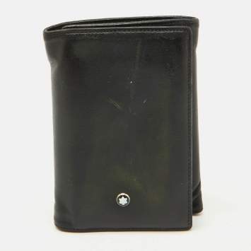 Pre Owned Montblanc Black Leather Meisterstuck Business Card Holder 9CC Trifold Wallet 
