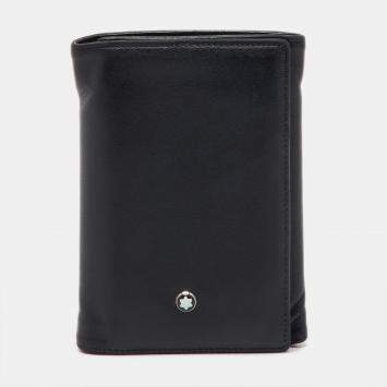 Pre Owned Montblanc Black Leather Meisterstuck Business Card Holder 9CC Trifold Wallet 