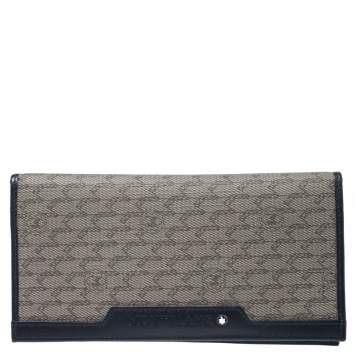 Pre Owned Montblanc Navy Blue Leather and Canvas Signature 14 CC Continental Wallet