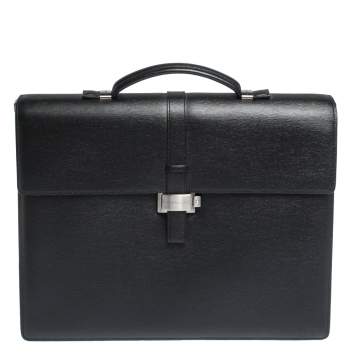 Pre Owned Montblanc Black Leather Westside Double Gusset Briefcase