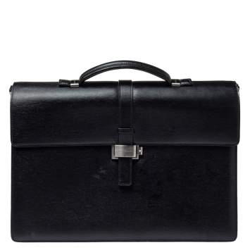Pre Owned Montblanc Black Textured Leather Westside Double Gusset Briefcase