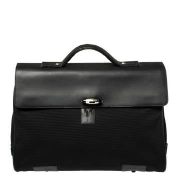 Pre Owned Montblanc Black Fabric and Leather Double Gusset Nightflight Briefcase