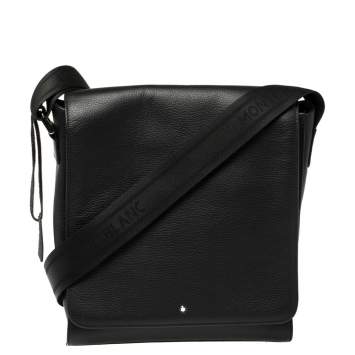 Pre Owned Montblanc Black Leather Meisterstuck North South Messenger Bag