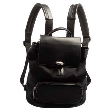 Pre Owned Montblanc Black Nylon and Leather Drawstring Flap Backpack