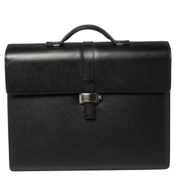 Pre Owned Montblanc Black Textured Leather Westside Triple Gusset Briefcase