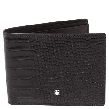 Pre Owned Montblanc Mocha Croc Embossed Leather Meisterstuck Bifold Wallet