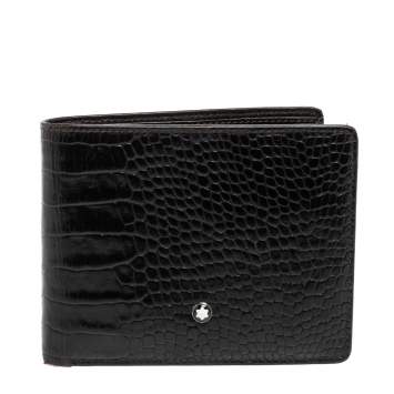 Pre Owned Montblanc Black Croc Embossed Leather Meisterstuck Bifold Wallet
