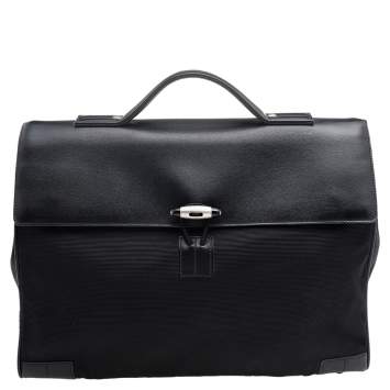 Pre Owned Montblanc Black Leather and Nylon Briefcase