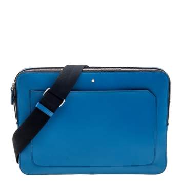 Pre Owned Montblanc Blue Leather Meisterstuck Urban Laptop Bag