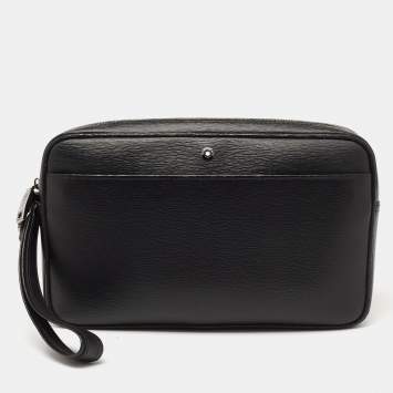 Pre Owned Montblanc Black Leather 4810 Westside Clutch Zip Top