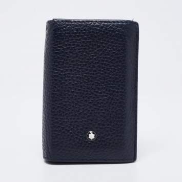 Pre Owned Montblanc Dark Blue Leather Meisterstuck Business Card Holder