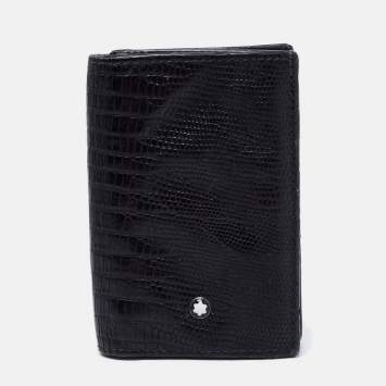 Pre Owned Montblanc Black Lizard Embossed Leather Meisterstuck Bifold Card Holder