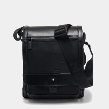 Pre Owned Montblanc Black Leather Nightflight Messenger Bag