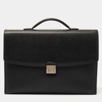Pre Owned Montblanc Black Leather Pushlock Flap Briefcase 