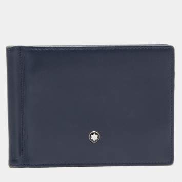 Pre Owned Montblanc Navy Blue Leather Meisterstück 6CC Money Clip Wallet