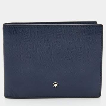 Pre Owned Montblanc Nay Blue Leather Meisterstuck 6CC Bifold Wallet